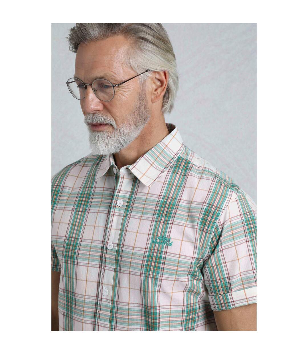 Mens judd checked organic cotton short-sleeved shirt viridis Weird Fish-4