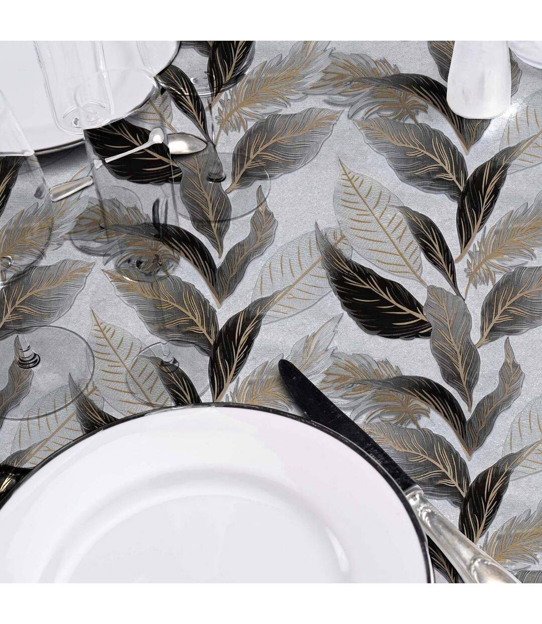 Nappe Toile Cirée Ronde Oralia 160cm Gris-3