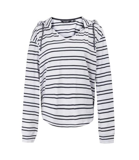 Womens/ladies Minerve Stripe V Neck Hoodie White Navy Regatta