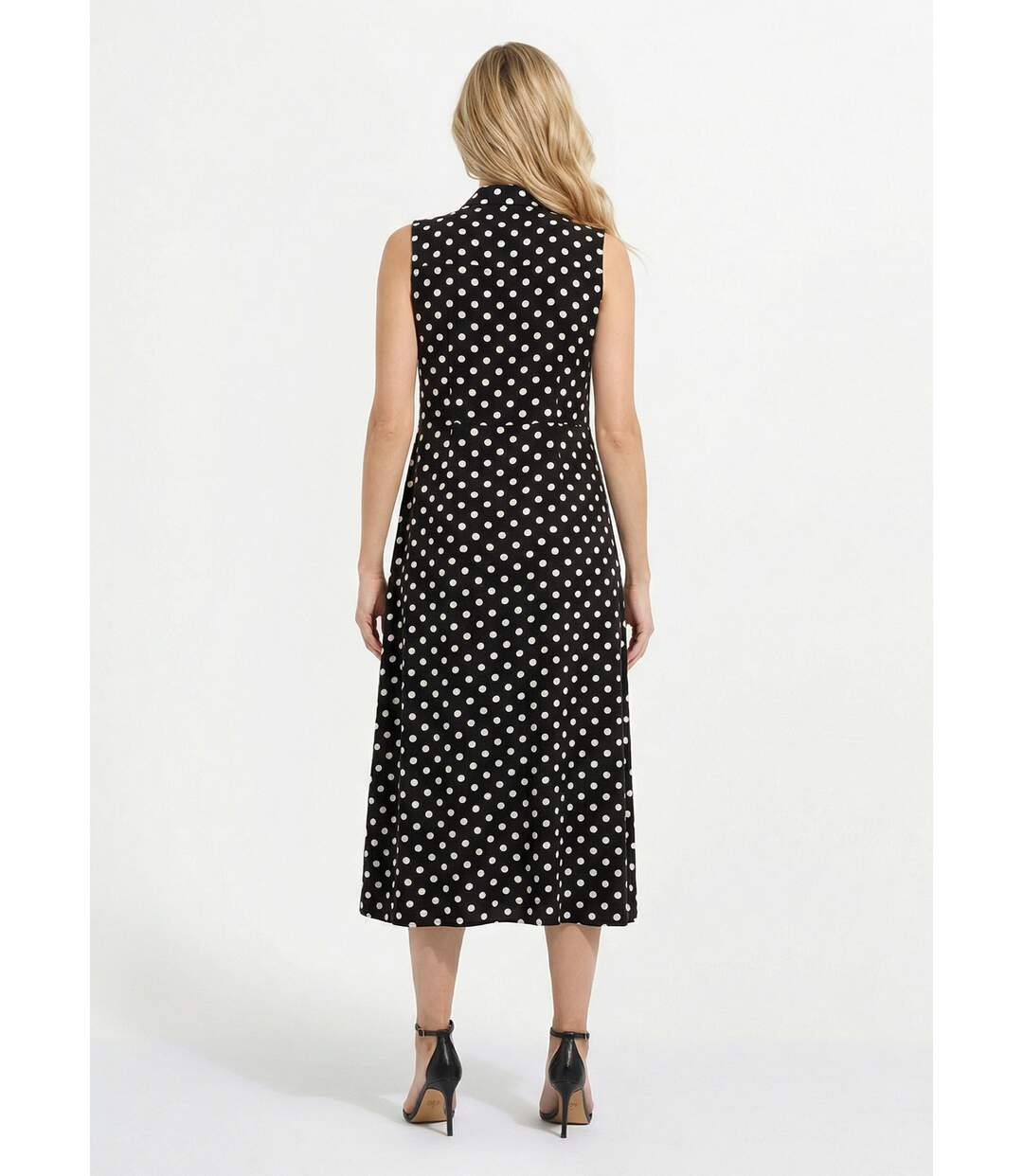 Robe-chemisier longue à pois sans manches-2