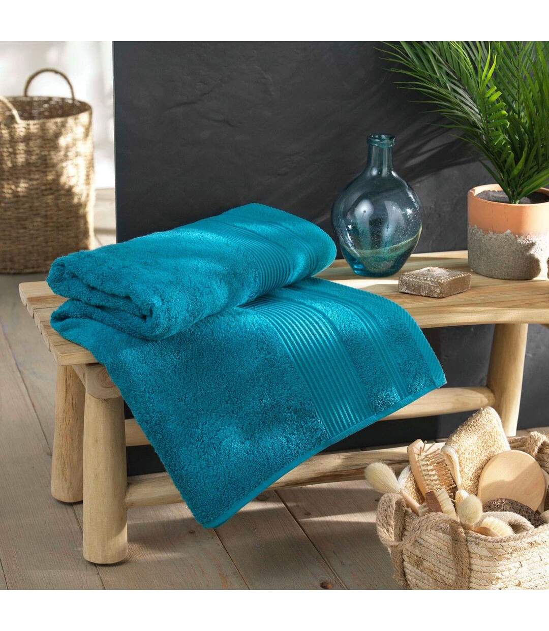 Drap de Bain Tendresse 90x150cm Bleu Paon-3