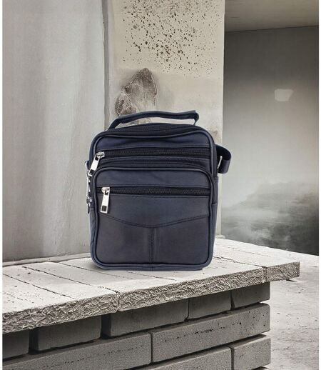 Sacoche bandoulière homme en CUIR - Sacoche multi poches - cuir vachette - Noir