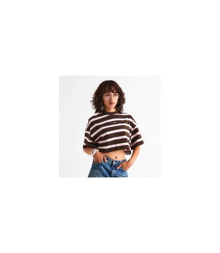 Womens/ladies Seth Striped Crop T-shirt Chocolate WRSTBHVR