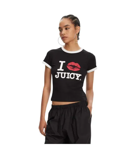 T-shirt Motif/style Ringer Kiss Juicy Femme Noir Juicy Couture