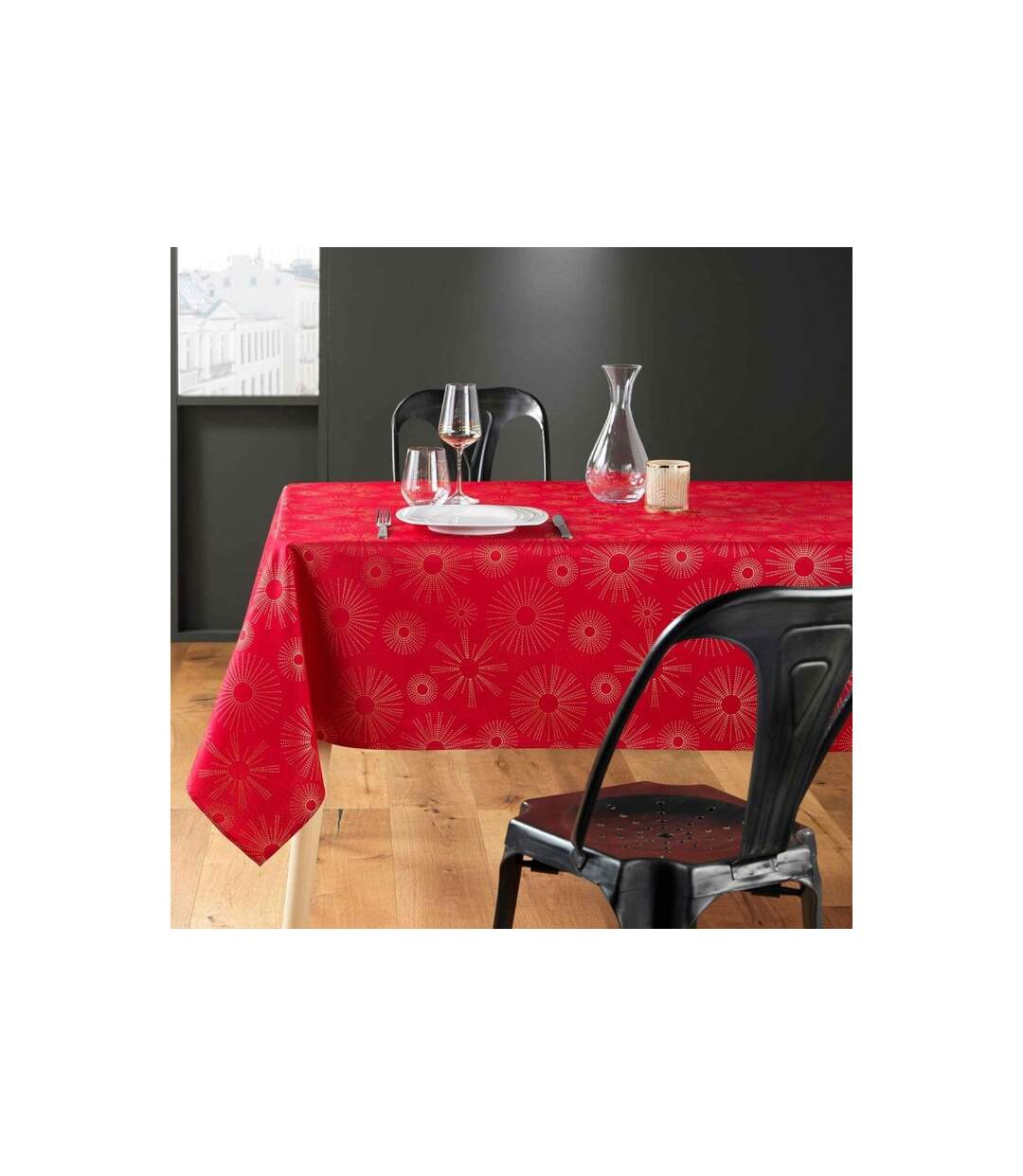Nappe Imprimé Métallisé Pampille 150x300cm Rouge & Or-3