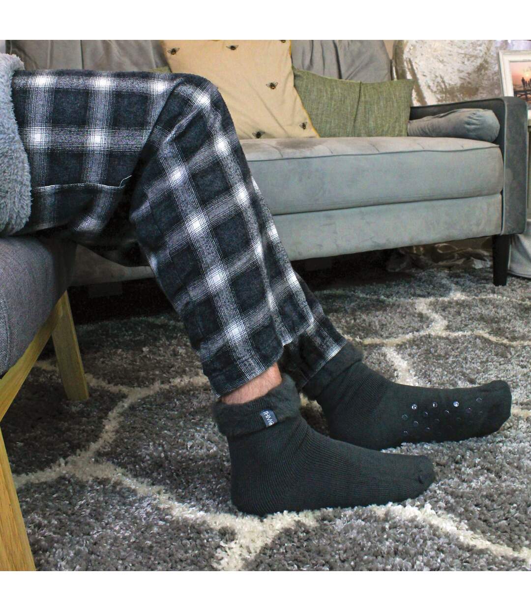 THMO - Homme Chaussettes de Lit Polaire Antidérapantes Chaudes-5
