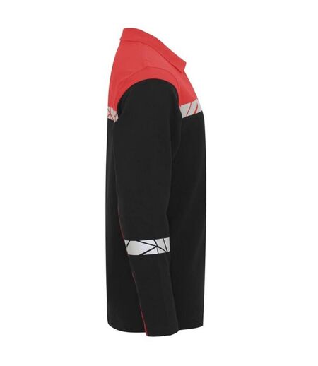 Mens Progression Pique Long-sleeved Polo Shirt Black Red Projob