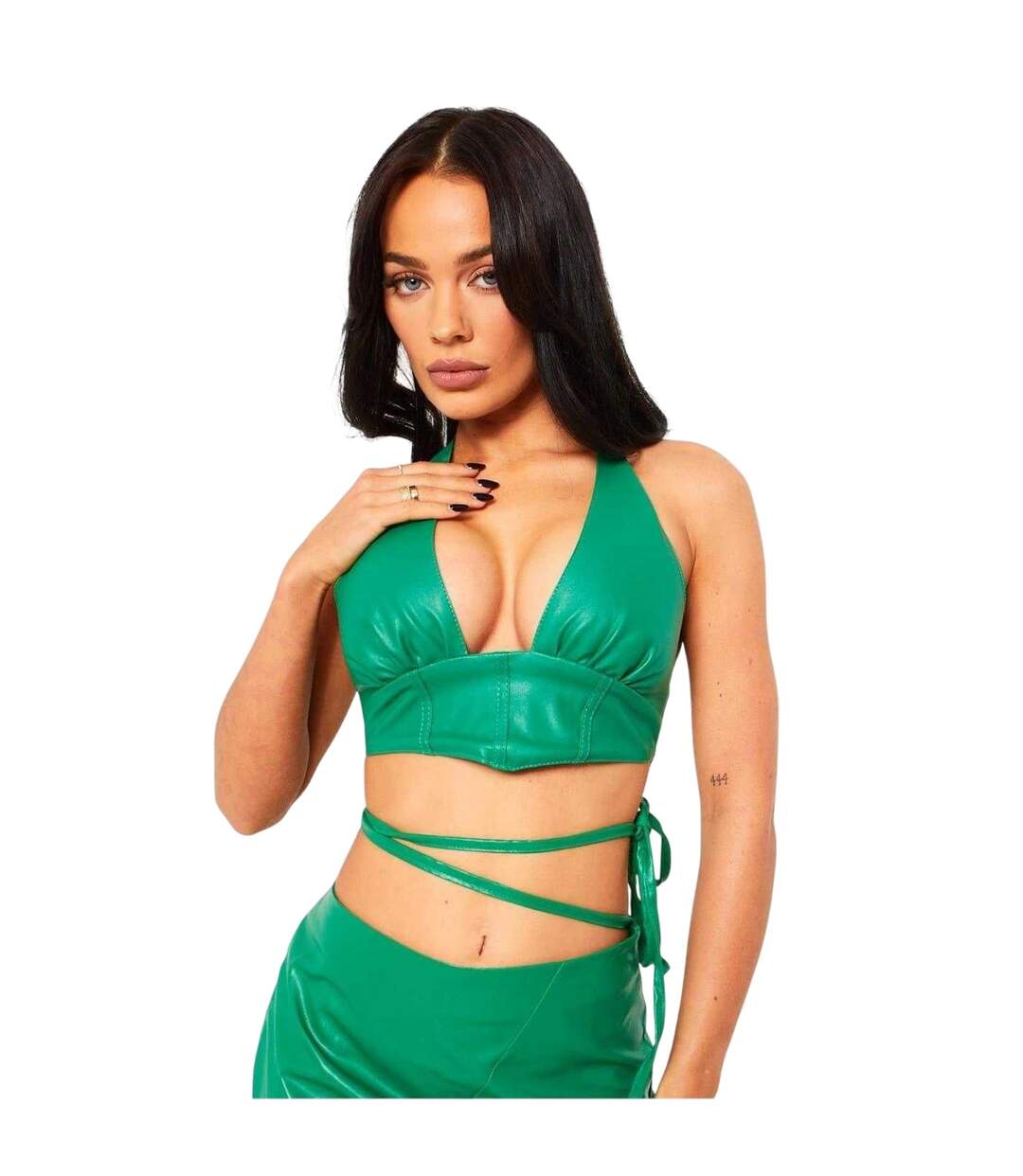 Womens/ladies Faux Leather Corset Top Green Missy Empire-2