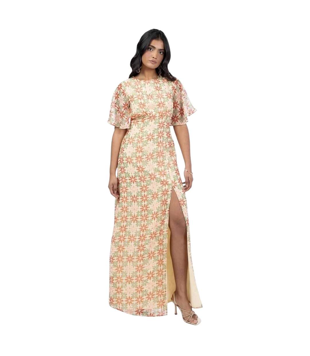 Robe Longue Motif/style Floral Femme Blanc Doré Anaya With Love-1