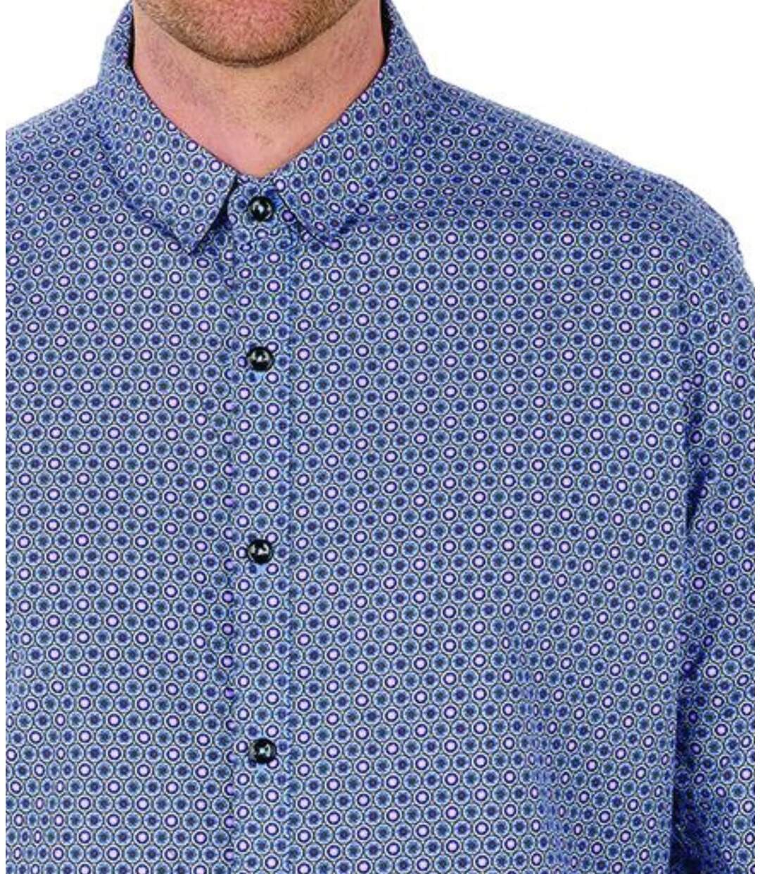 Chemise homme manches longues - Couleur bleu - Motifs mosaique