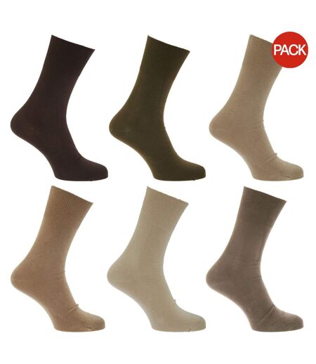 Mens Stay Up Non Elastic Diabetic Socks (Pack Of 6) (Brown/Beige/Olive) - UTMB250