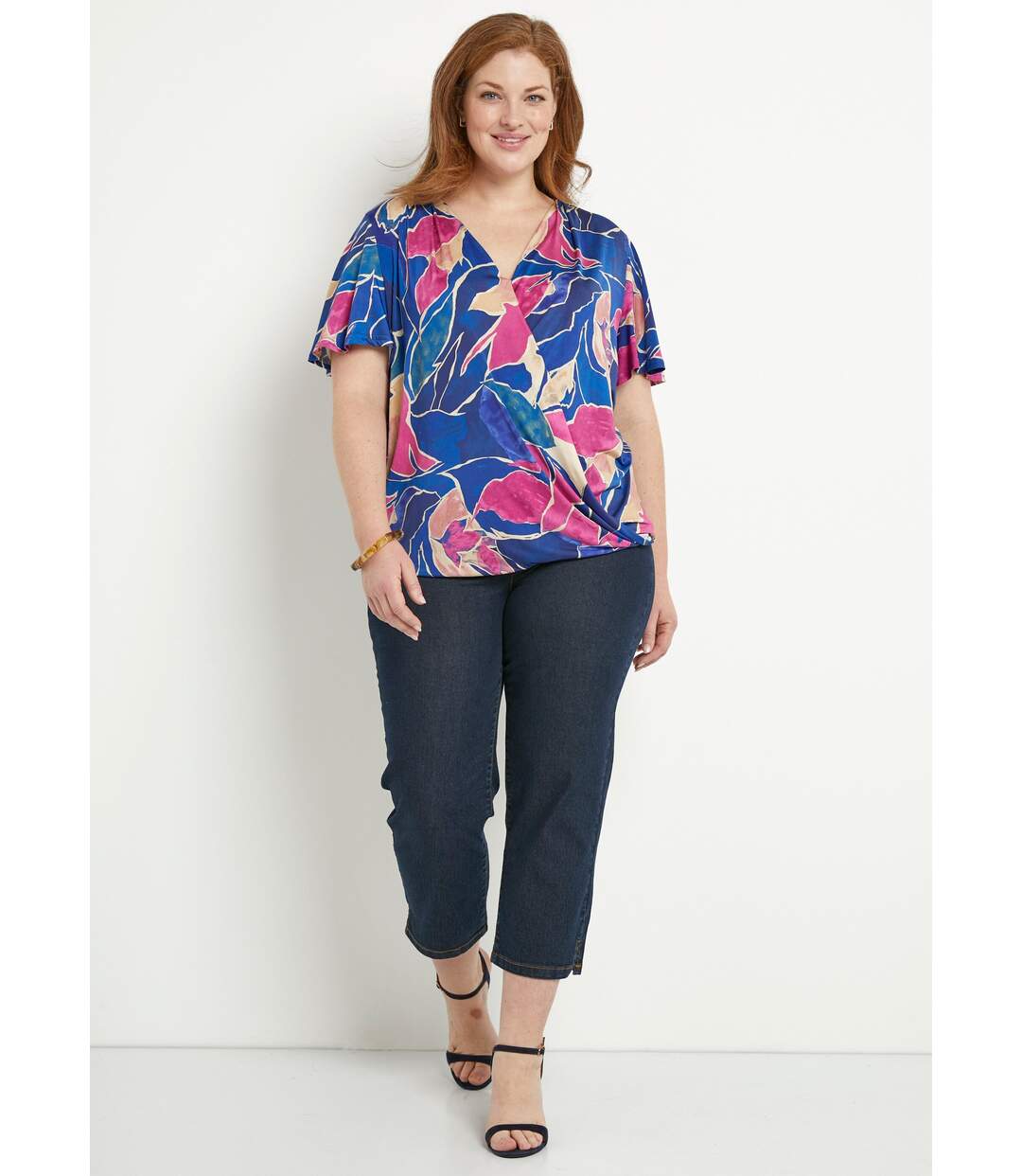 T-shirt cache-coeur long blousant motif floral-3
