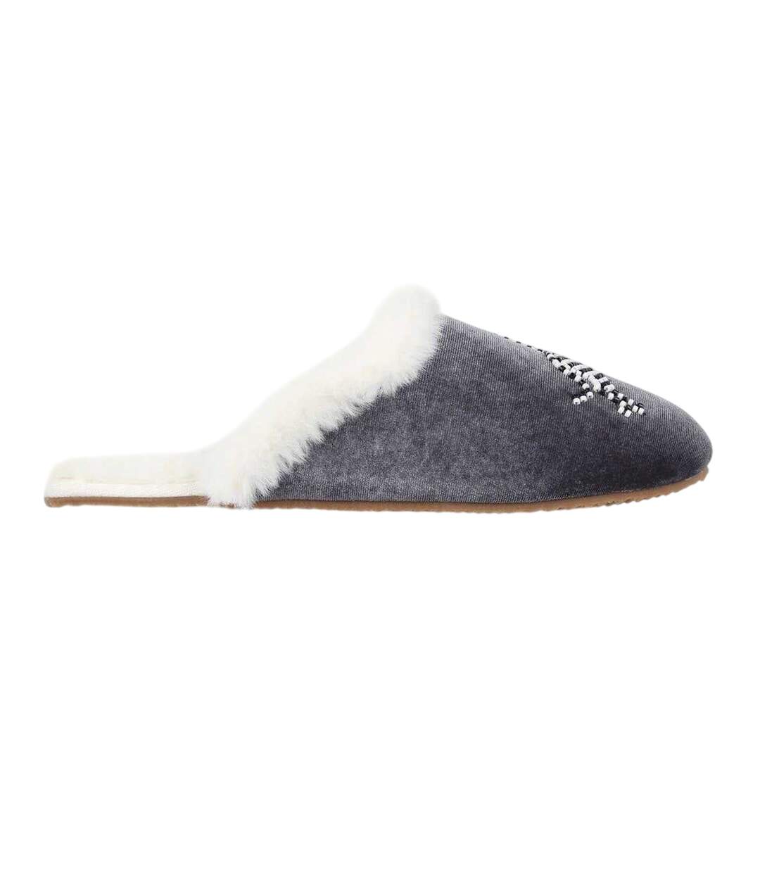 Womens/ladies Beaded Mule Slippers White Black Biba-1