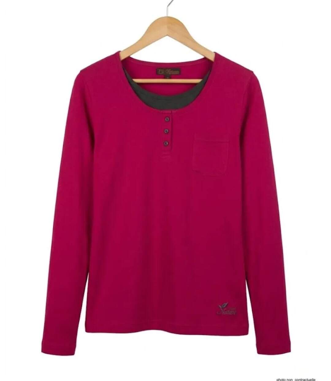Mayflower NESTOR4 : Tee-shirt manches longues violet et gris avec col style boutonné-2