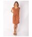 Robe fluide avec lien ajustable ELVIRA imprimé ethnique camel Coton Du Monde