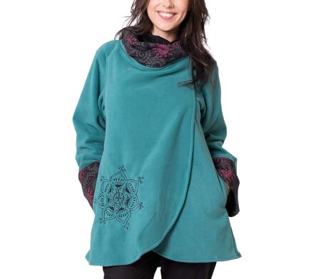 Veste polaire brodée HUDSON mandala vert Coton Du Monde