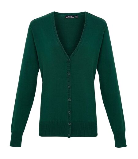 Premier Womens/Ladies Button Through Long Sleeve V-neck Knitted Cardigan (Bottle) - UTRW1133