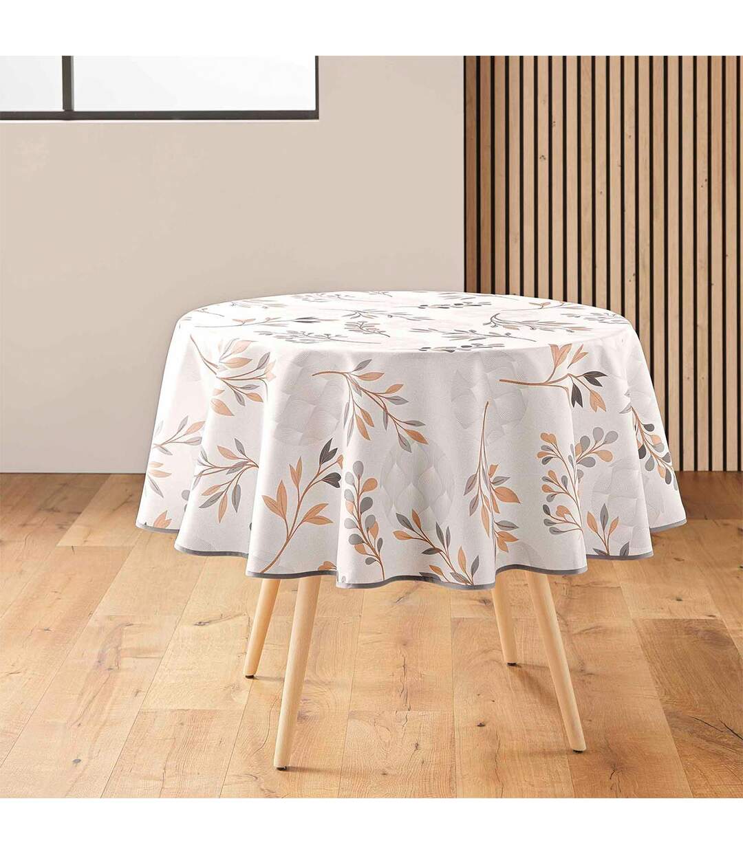 Nappe Ronde Antitache Imprimé Manola 180cm Naturel-1