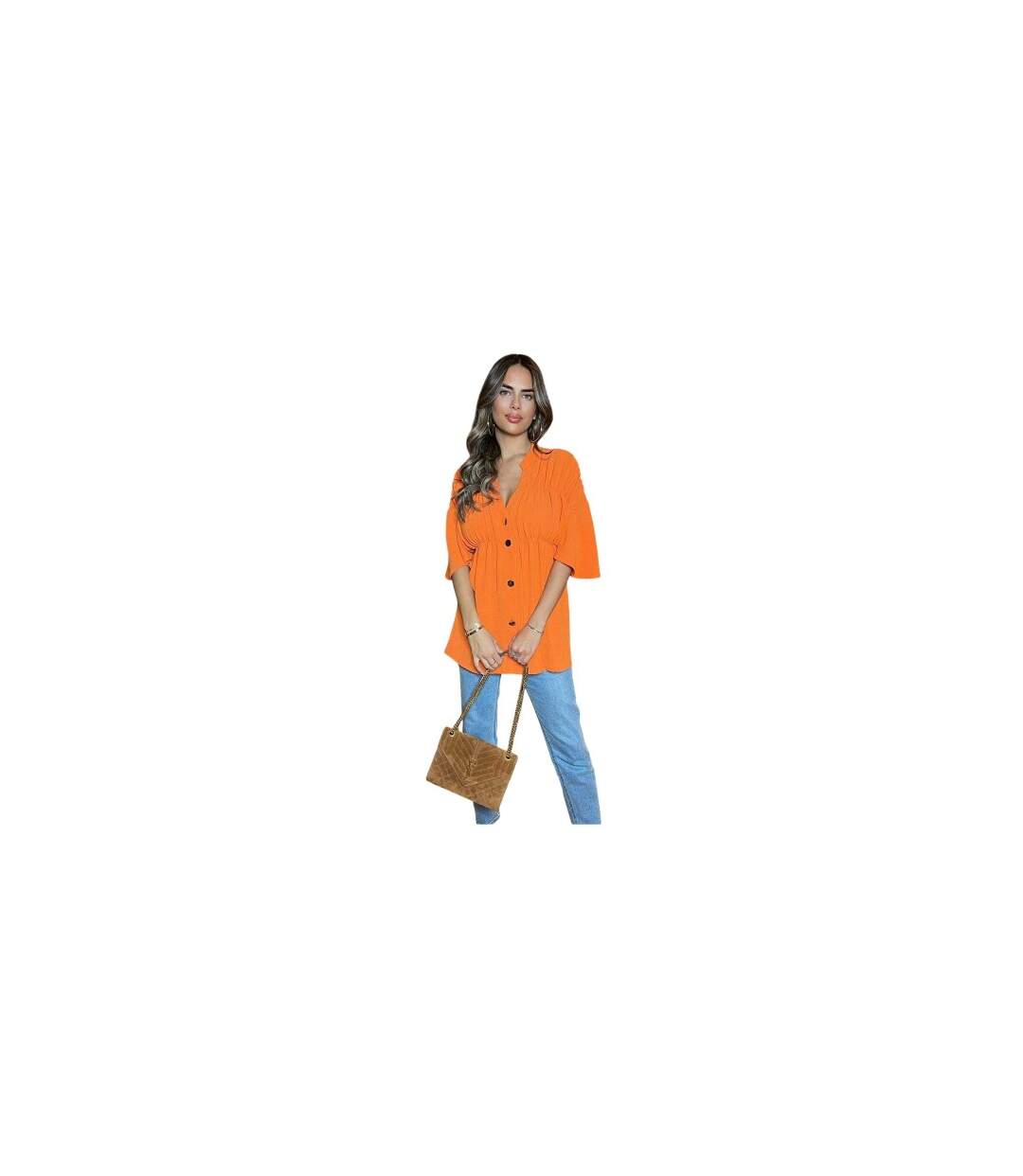 Womens/ladies Ruched V Neck Smock Top Orange AX Paris-1