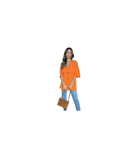 Womens/ladies Ruched V Neck Smock Top Orange AX Paris