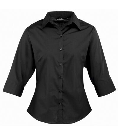 Premier 3/4 Sleeve Poplin Blouse / Plain Work Shirt (Black)