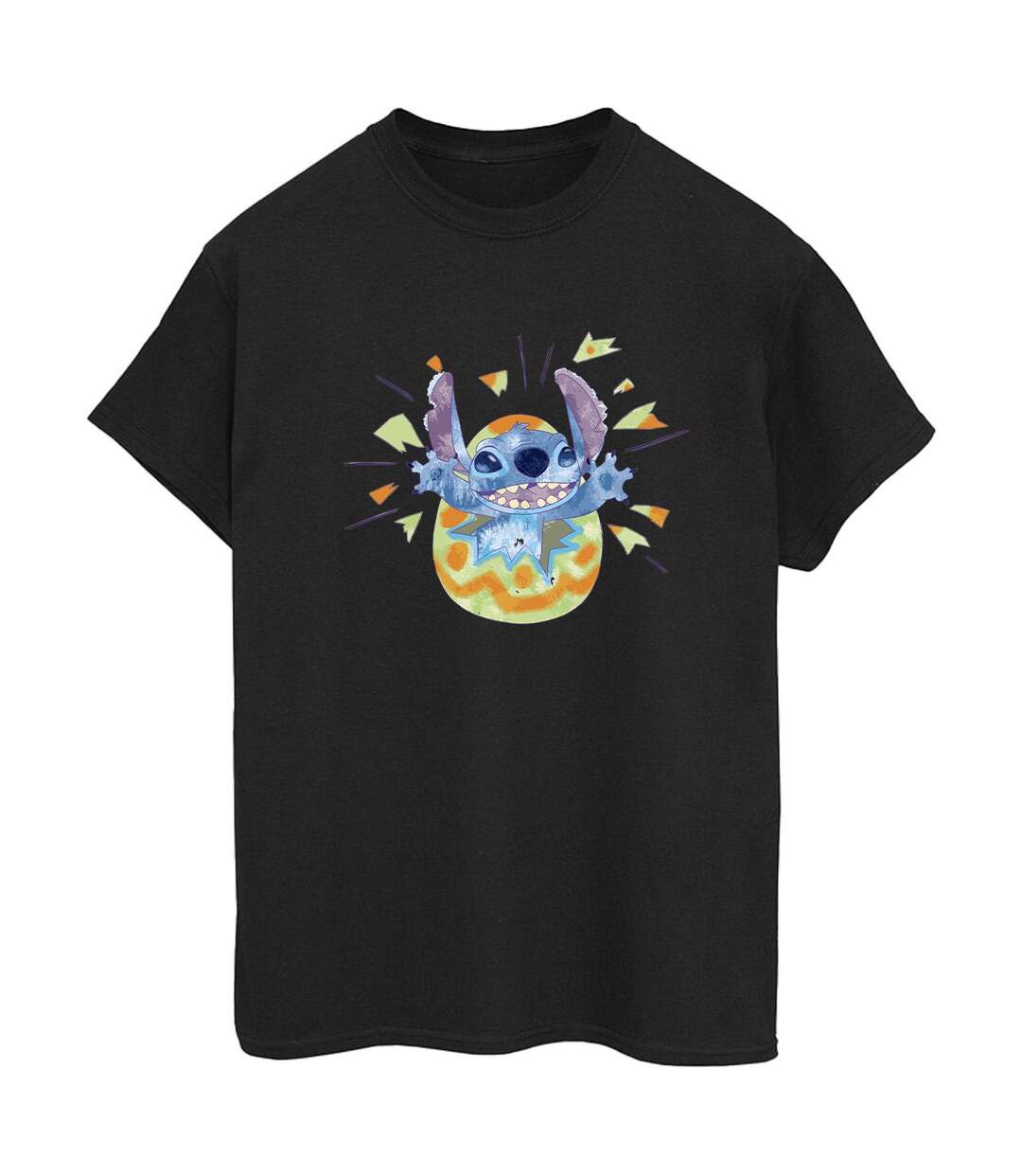 Disney T-shirt boyfriend en coton Femme/Ladies Lilo & Stitch Cracking Egg (Noir) - UTBI30385-1