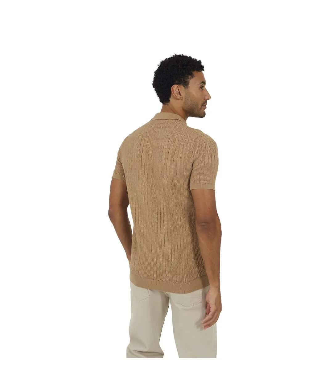 Mens Cotton Button-down Short-sleeved Polo Shirt Tan Brave Soul-3