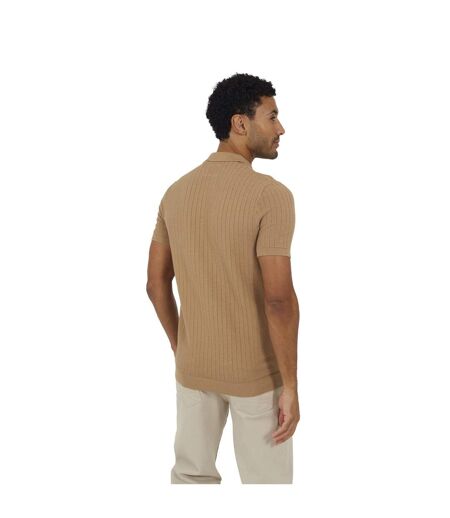 Mens Cotton Button-down Short-sleeved Polo Shirt Tan Brave Soul