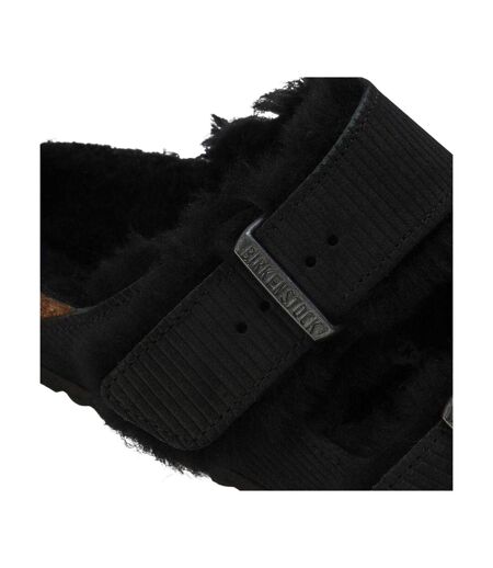Womens/ladies Arizona Teddy Bear Flat Sandals Black Birkenstock