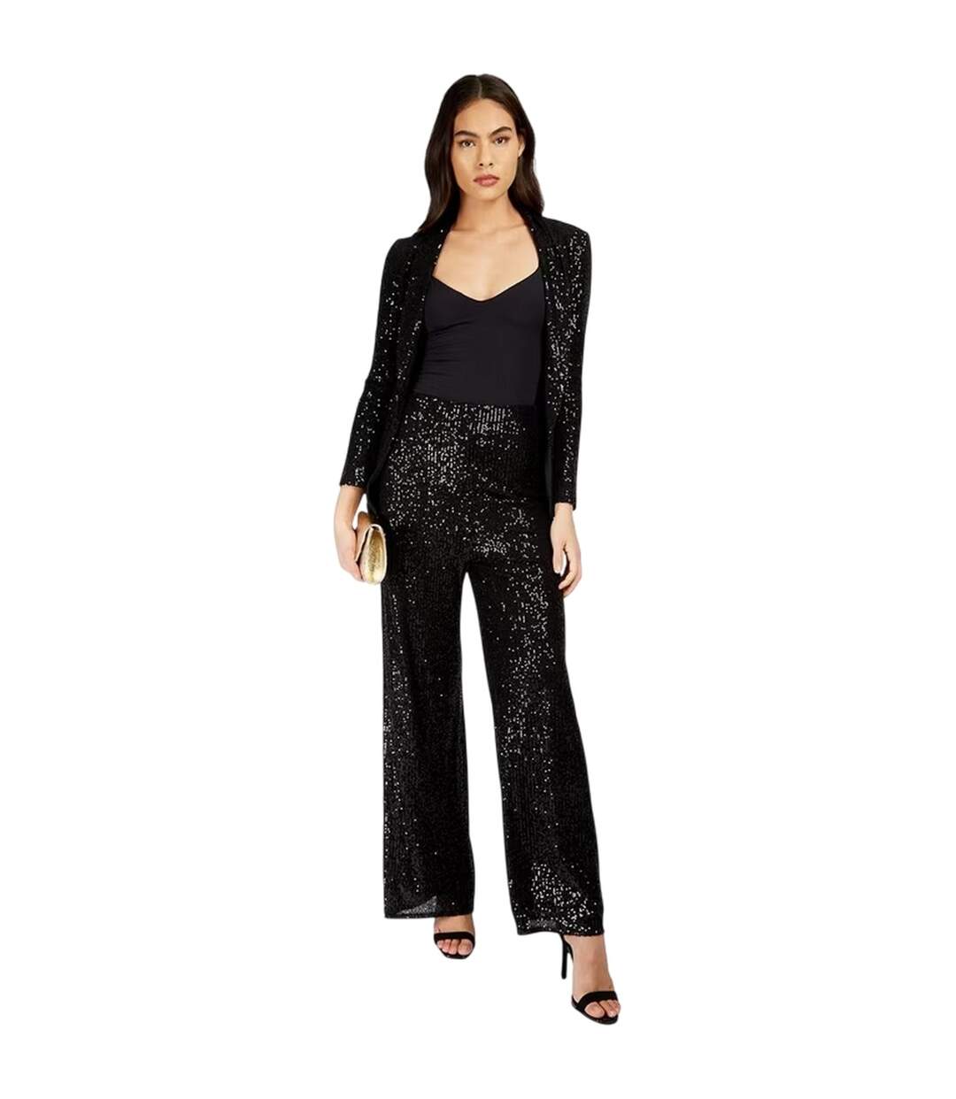 Womens/ladies Synthetic Leather Sequin Party Trousers Black Little Mistress-4