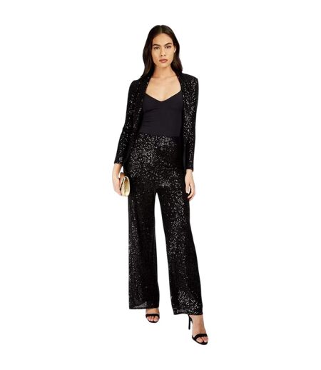 Womens/ladies Synthetic Leather Sequin Party Trousers Black Little Mistress