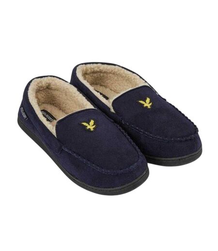 Mens Aspen Faux Suede Moccasin Slippers Navy Lyle & Scott