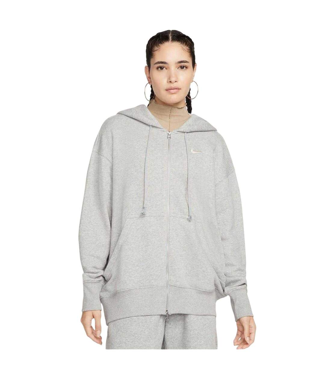 Womens/ladies Phoenix Fleece Oversized Sport Full Zip Hoodie Grey Marl Marl Nike-1