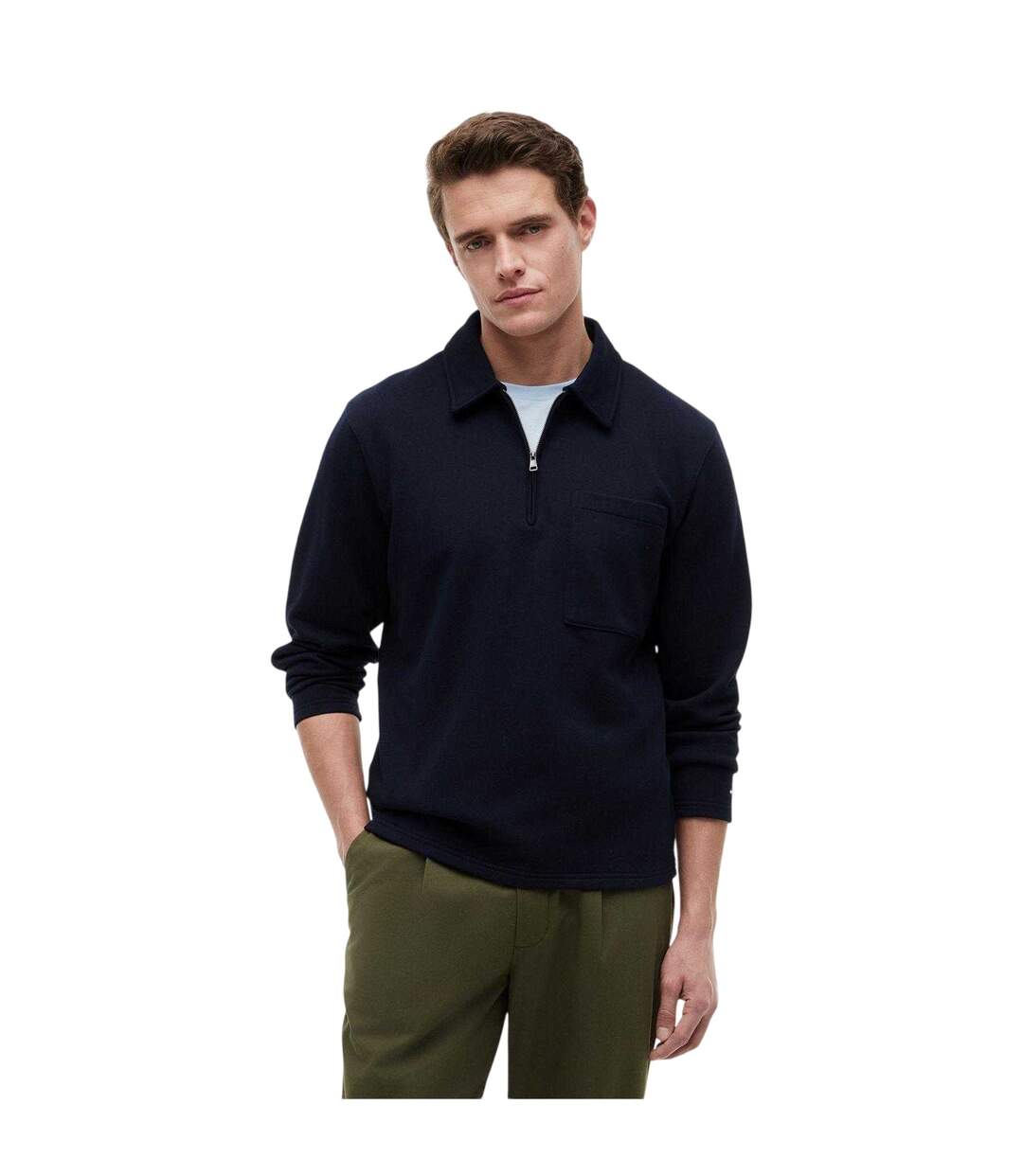 Mens Fleece Quarter Zip Polo Shirt Desert Sky Tommy Hilfiger-4