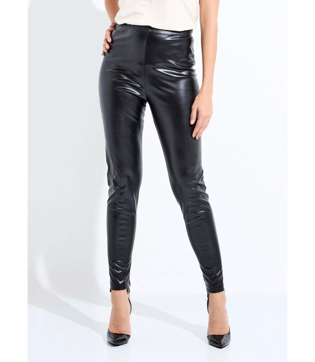 Legging enduit ceinture élastiquée-1
