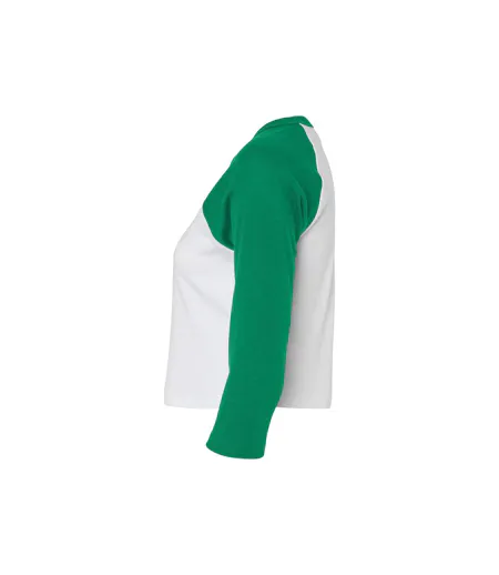 T-shirt Manches ¾ Femme Blanc Vert Kelly Bella + Canvas