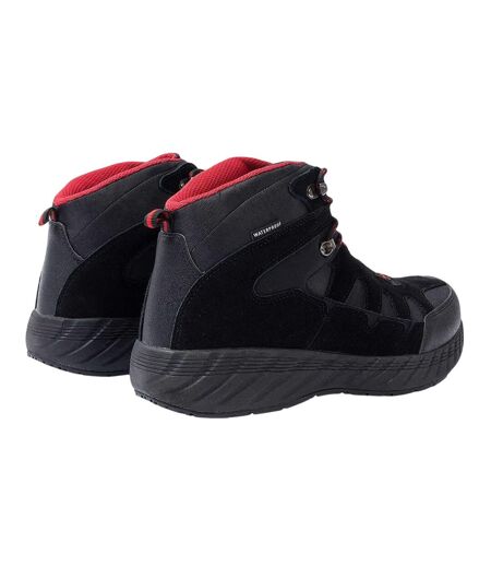 Mens Suede Waterproof Hiking Boots Black Red Donnay