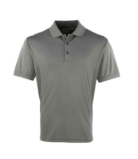 Mens coolchecker pique polo shirt dark grey Premier