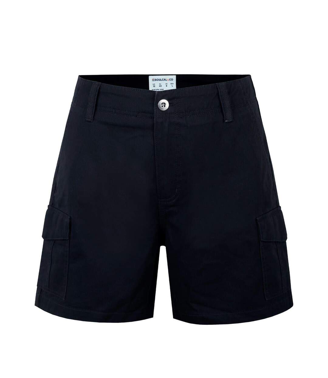 Womens/ladies Plain Cargo Shorts Black SoulCal-1
