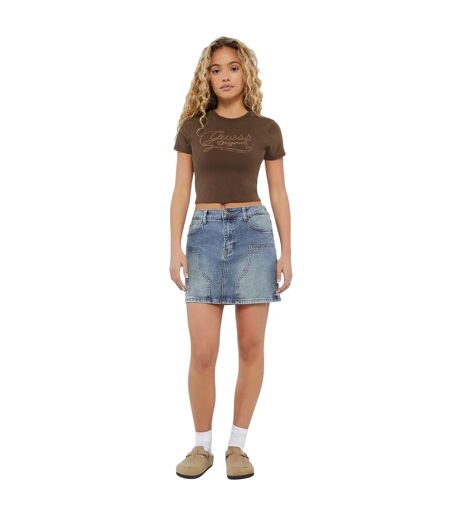 Womens/ladies Panel Denim Mini Skirt Washed Blue Guess