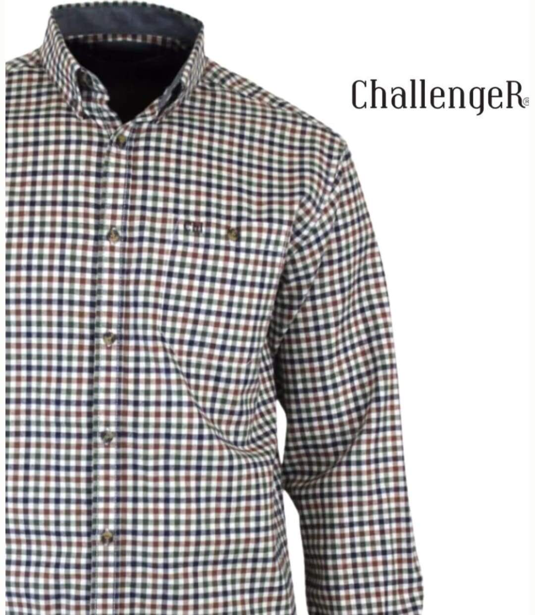 CHALLENGER CH2008 — Chemise à carreaux manches longues beige et kaki : douceur en flanelle haute densité et coupe confort-4