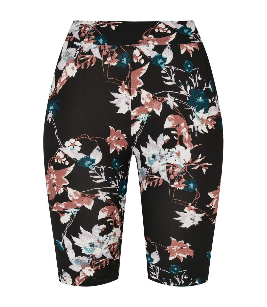 Womens/ladies Soft Flowers Cycling Shorts Black Urban Classics-1