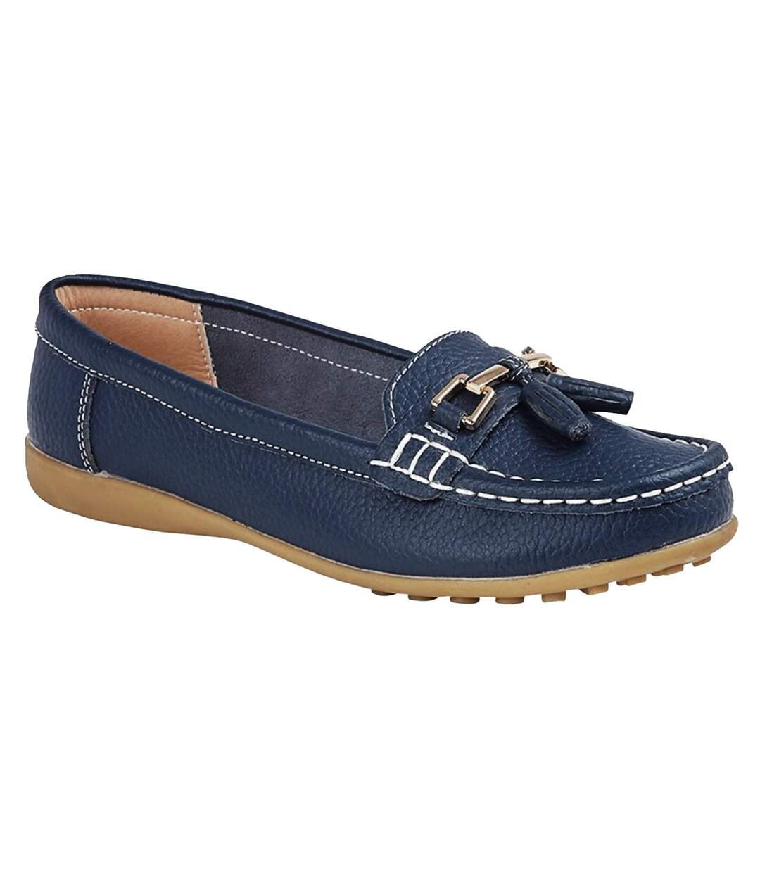 Boulevard Womens/Ladies Action Leather Tassle Loafers (Navy) - UTDF1910-2