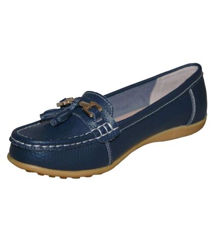 Boulevard Womens/Ladies Action Leather Tassle Loafers (Navy) - UTDF1910