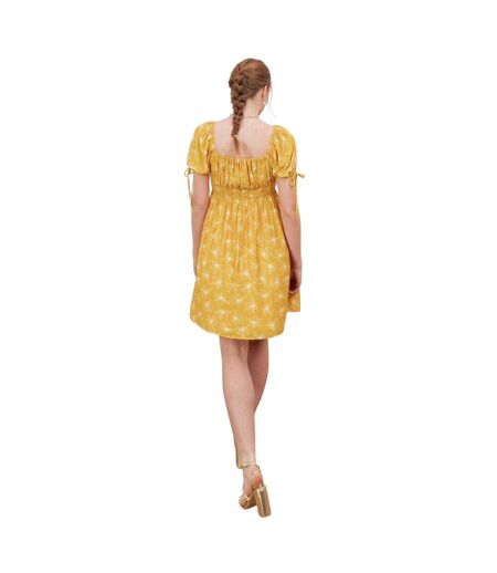 Robe Courte Manches À Nouer Motif/style Floral Femme Jaune Lovedrobe