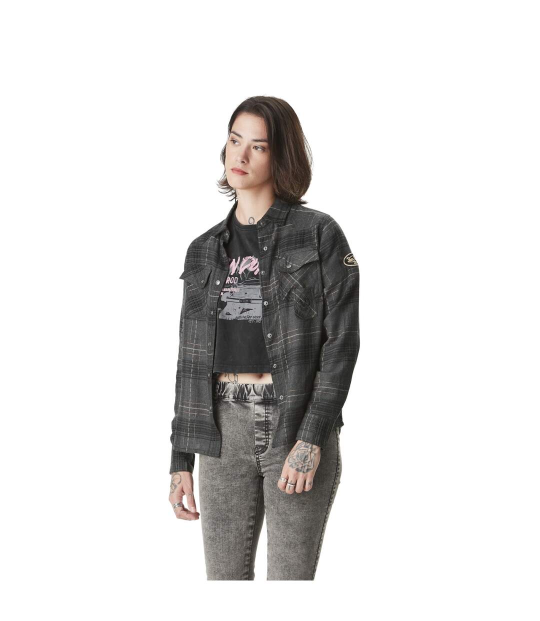 Chemise femme à carreaux tissés avec patch Woven Vondutch