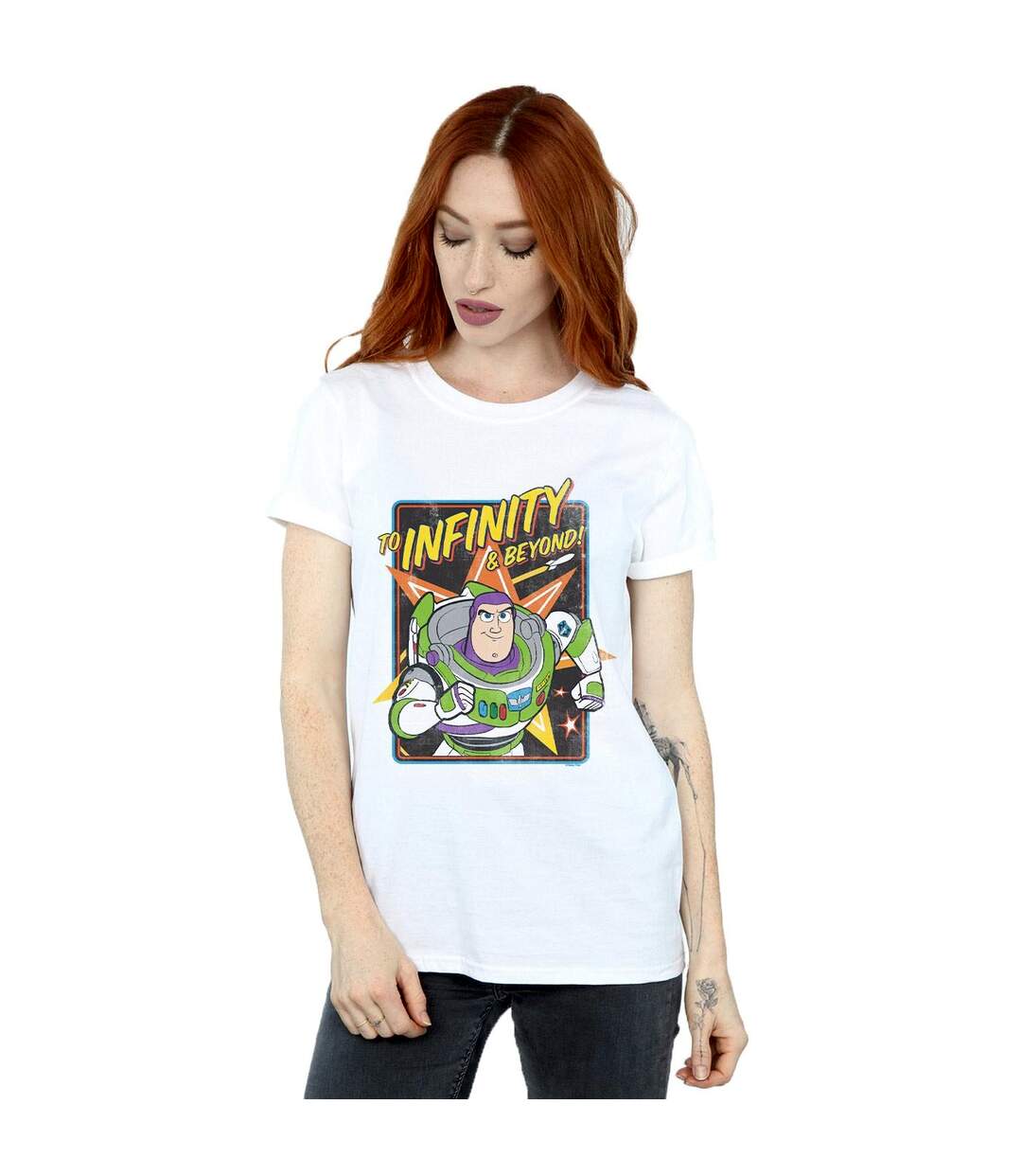 Disney Womens/Ladies Toy Story 4 Buzz To Infinity Cotton Boyfriend T-Shirt (Blanc) - UTBI46980-2