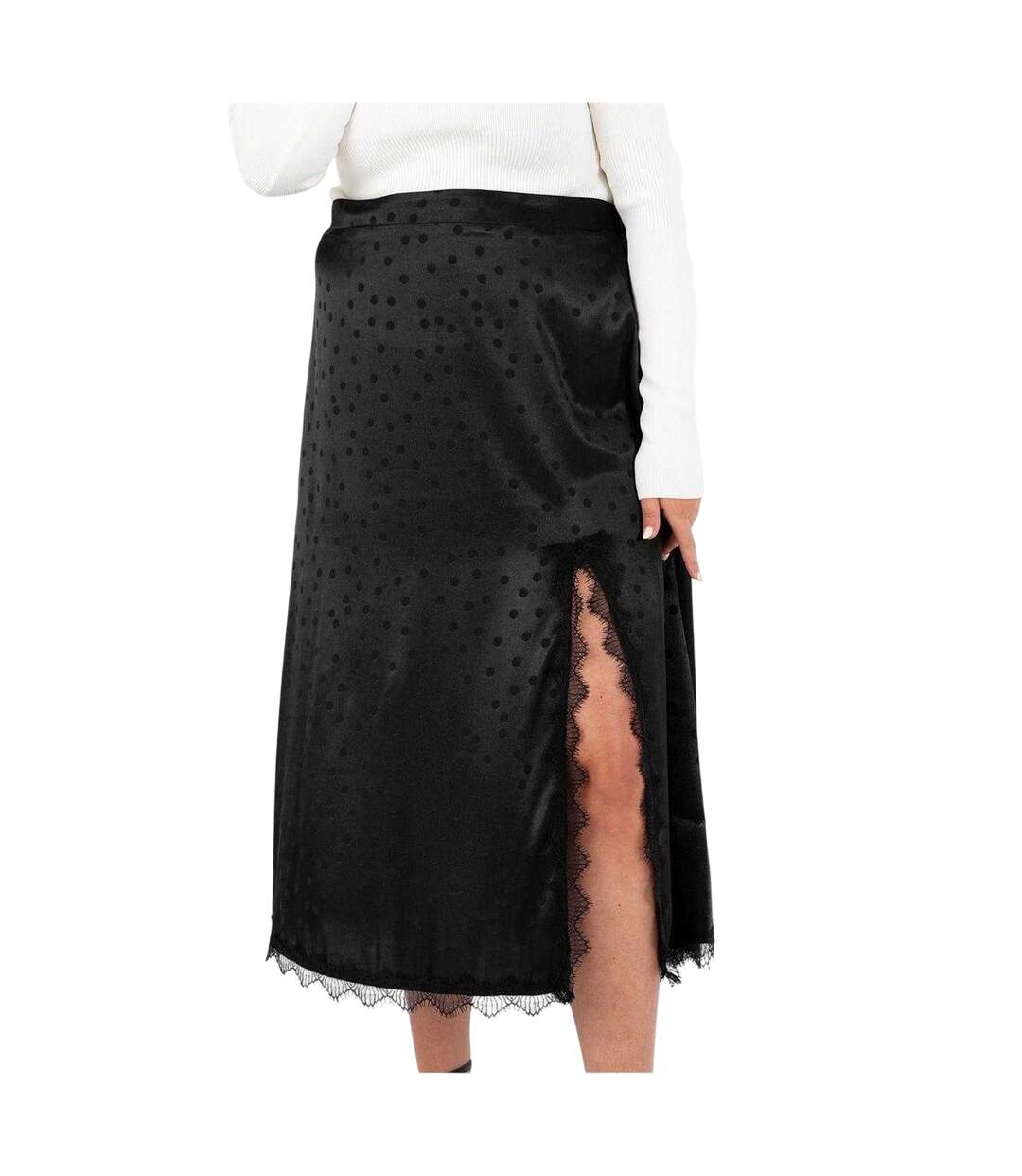Womens/ladies Polka Dot Regular Midi Skirt Black Lovedrobe-2