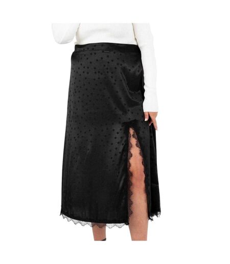 Womens/ladies Polka Dot Regular Midi Skirt Black Lovedrobe