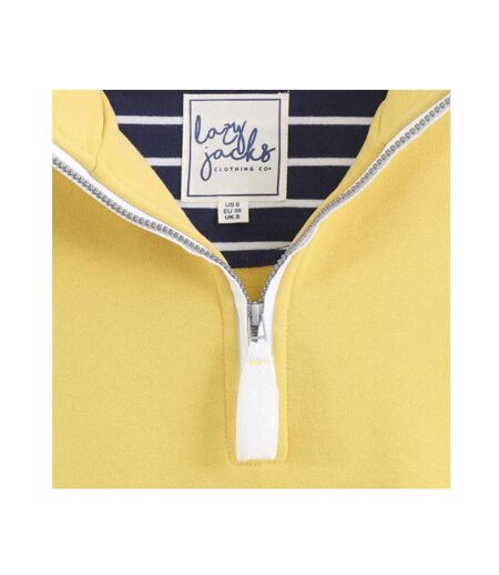 Womens/ladies Soft Touch Quarter Zip Sweatshirt Lemon White Lazy Jacks